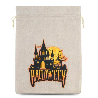 Zabawny i praktyczny woreczek Halloween z juty 30x40 cm - idealny na słodkości!