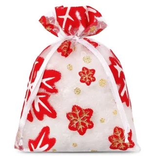 1. Zestaw 10 Eleganckich Woreczków z Organzy na Prezenty Świąteczne - 10x13 cm