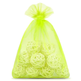 1. Zestaw 25 szt. Woreczków Organza - Zielone Neonowe, Idealne na Podziękowania Weselne