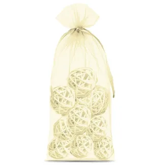 1. Zestaw 10 Eleganckich Woreczków z Organzy Ecru 13 x 27 cm - Idealne na Podziękowania Weselne