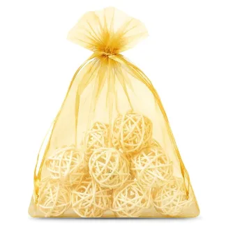 1. Złote woreczki z organzy - idealne na podziękowania weselne (10 szt., 15 x 20 cm)