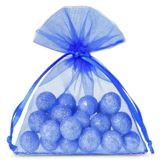 1. Komplet 25 eleganckich woreczków z organzy, niebieskie, idealne na prezenty