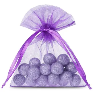 25 szt. Woreczki z organzy 7 x 9 cm - fioletowe ciemne