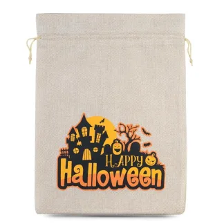 1 szt. Worek Halloween (nr 1) jutowy 30 x 40 cm - naturalny jasny