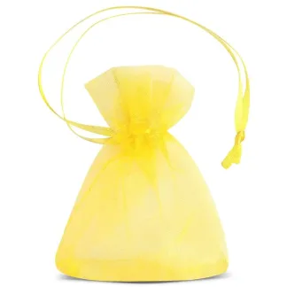 Żółte woreczki z organzy 7 x 9 cm - zaciągane na jedną stronę, 25 szt.