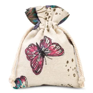 3 szt. Woreczki à la lniane z nadrukiem 12 x 15 cm - naturalne / motyl