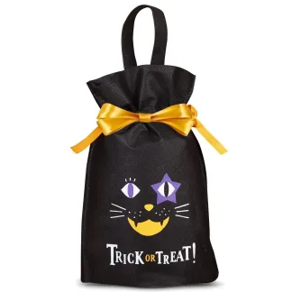 3 szt. Woreczki z fizeliny (nonwoven) 22 x 32 cm, czarne z nadrukiem kota - opakowanie na Halloween