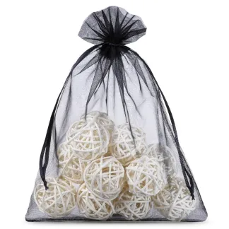 5 x Duże worki z organzy 35 x 50 cm czarne - opakowanie na prezenty i upominki