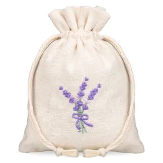 Woreczki na lawendę z haftem - 10 sztuk, 9x12 cm, z tkaniny o lnianym wyglądzie