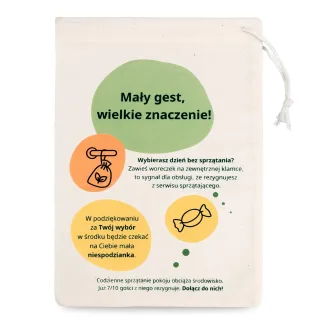 Woreczki bawełniane na klamkę 16 x 22 cm z nadrukiem, dla hoteli - 5 sztuk