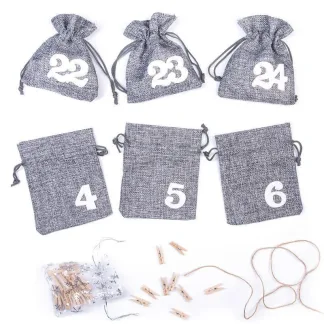 1 szt. Kalendarz adwentowy woreczki jutowe 12 x 15 cm - szare + białe numery