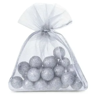 25 szt. Woreczki z organzy 10 x 13 cm - srebrne