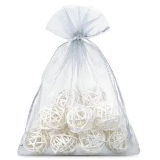 Srebrne woreczki z organzy 12 x 15 cm, 25 szt. - luksusowe opakowanie dla biżuterii