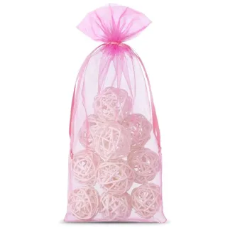 10 szt. Woreczki z organzy 13 x 27 cm - różowe